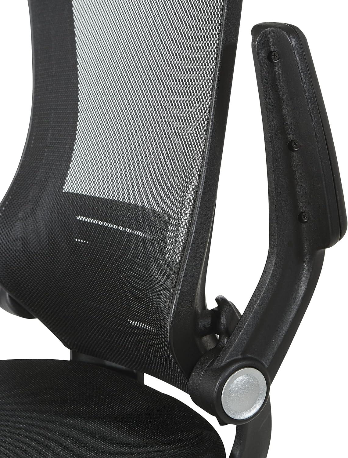 Office Star Products Screen Back Manager's Chair in Black Mesh Seat with PU Padded Flip Arms with Silver Accents