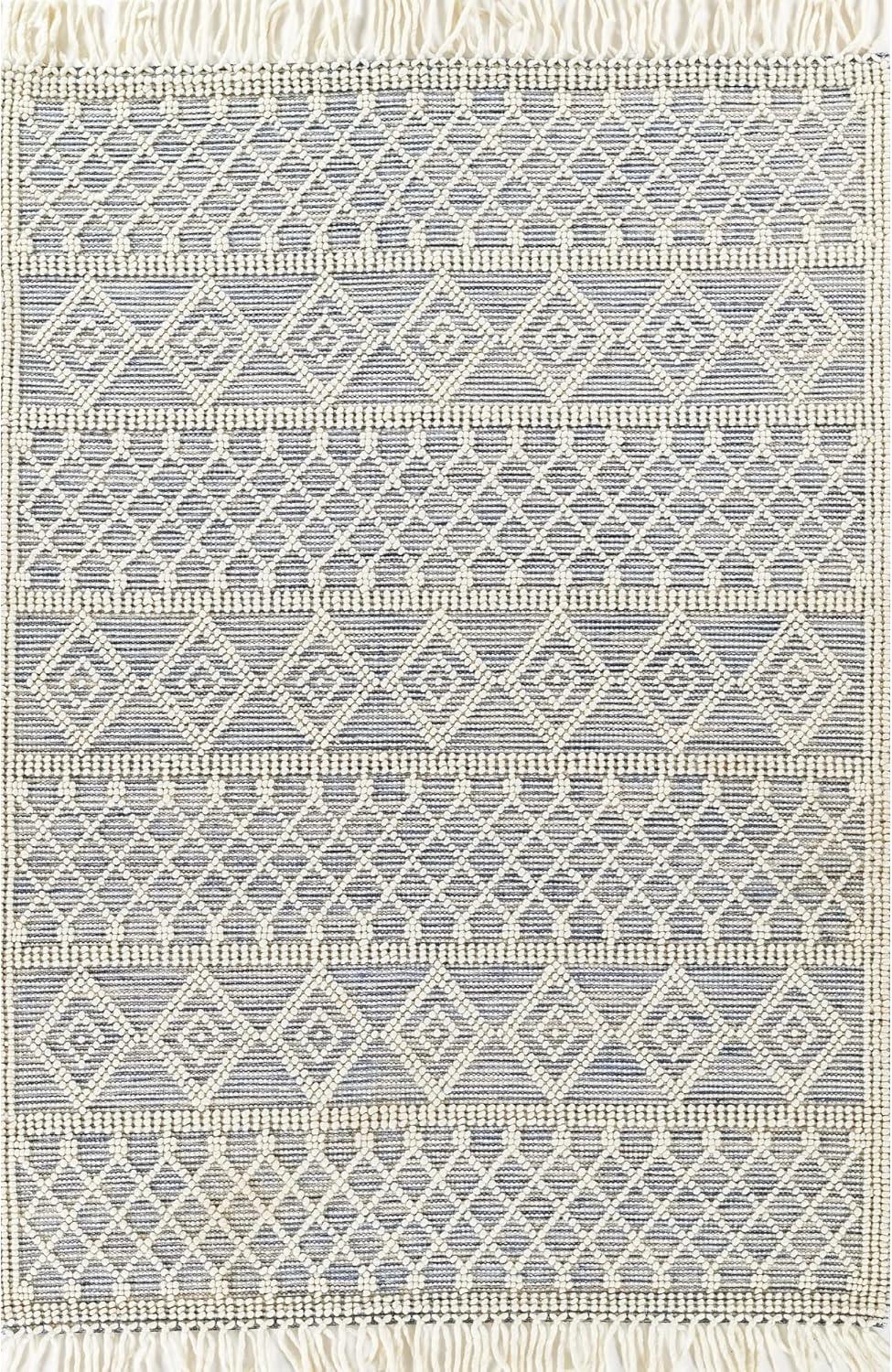Momeni Boulder Hand Woven Wool and Cotton Geometric Blue Area Rug 5' X 8'