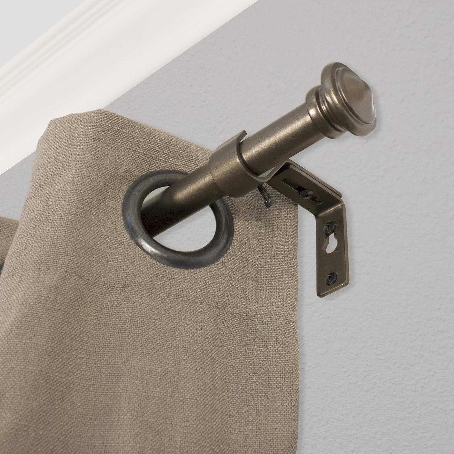 Bronze Adjustable Single Curtain Rod with Cap Finials