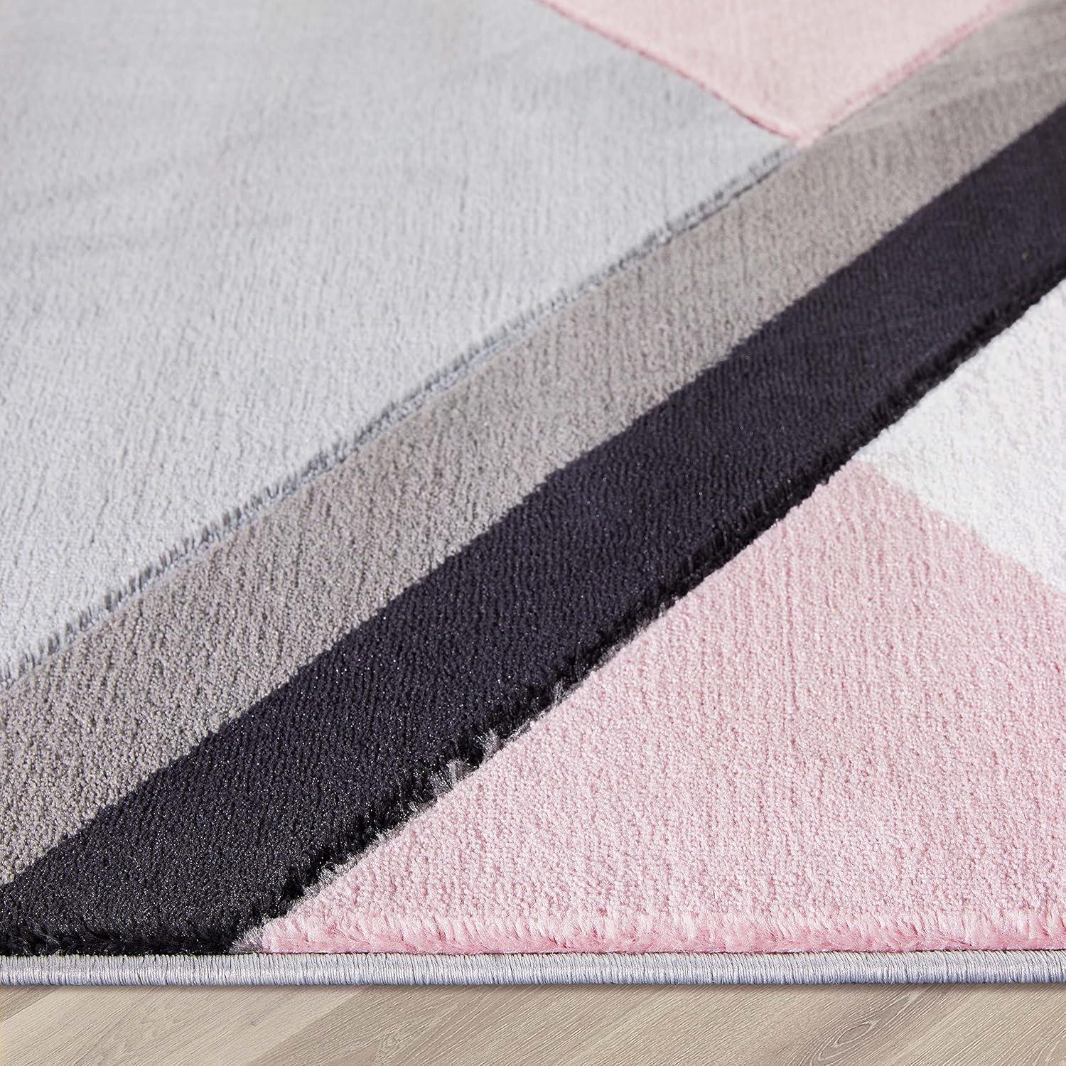 Well Woven Naya Blush Pink Modern Geometric Diamond Boxes Pattern Area Rug 5x7 (5'3" x 7'3")