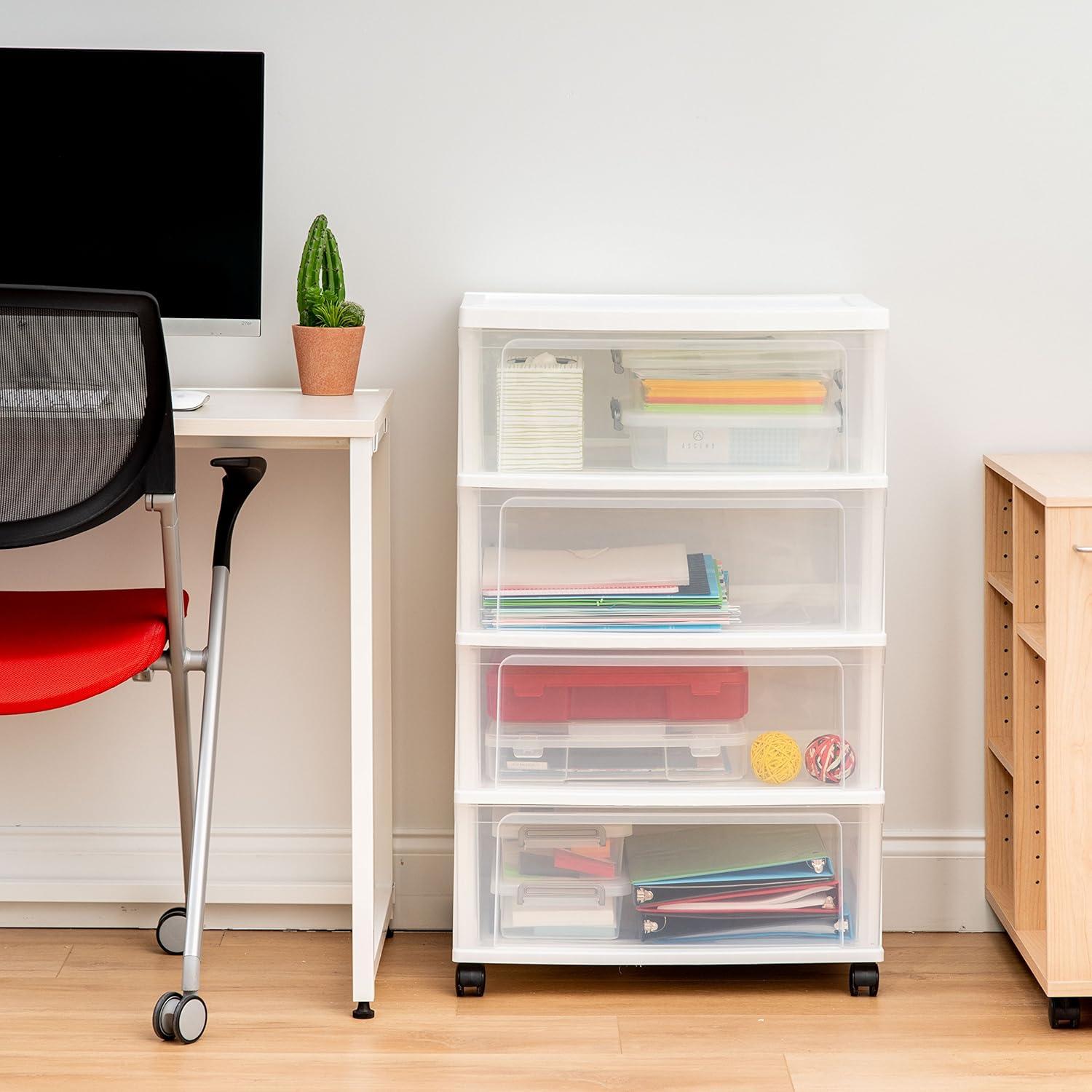 White and Clear Plastic 4-Drawer Rolling Storage Cart