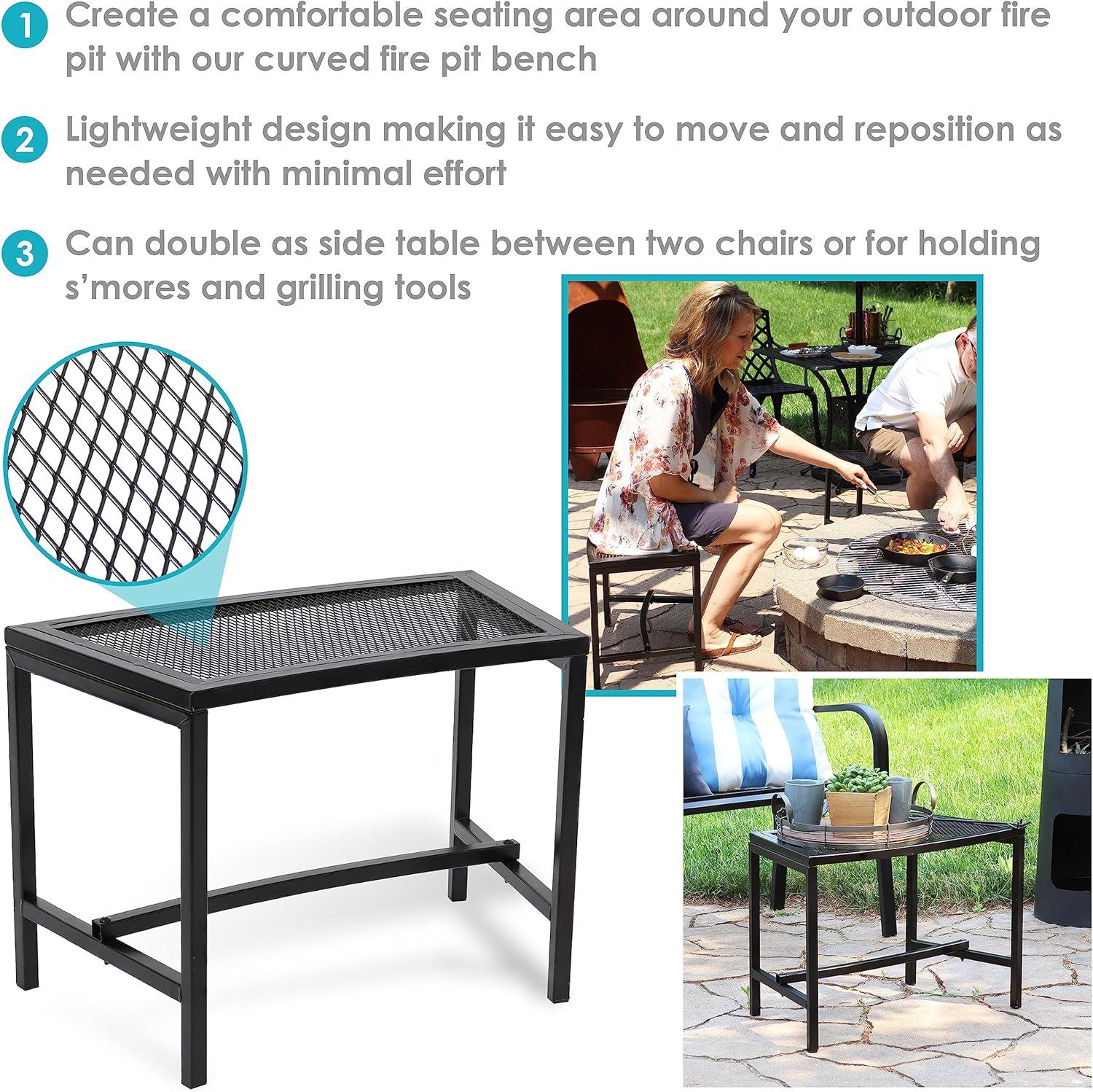 Sunnydaze Outdoor Lightweight and Portable Metal Patio Side End Table or Backless Bench Seat with Mesh Top - 23"