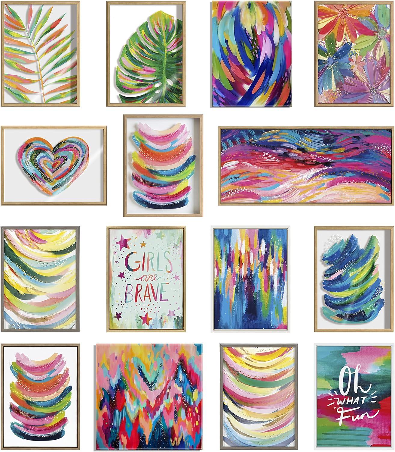 Kate and Laurel Sylvie Brushstroke 154 Framed Canvas Wall Art by Jessi Raulet of Ettavee, 30x30 White, Modern Abstract Colorful Fun Art for Wall