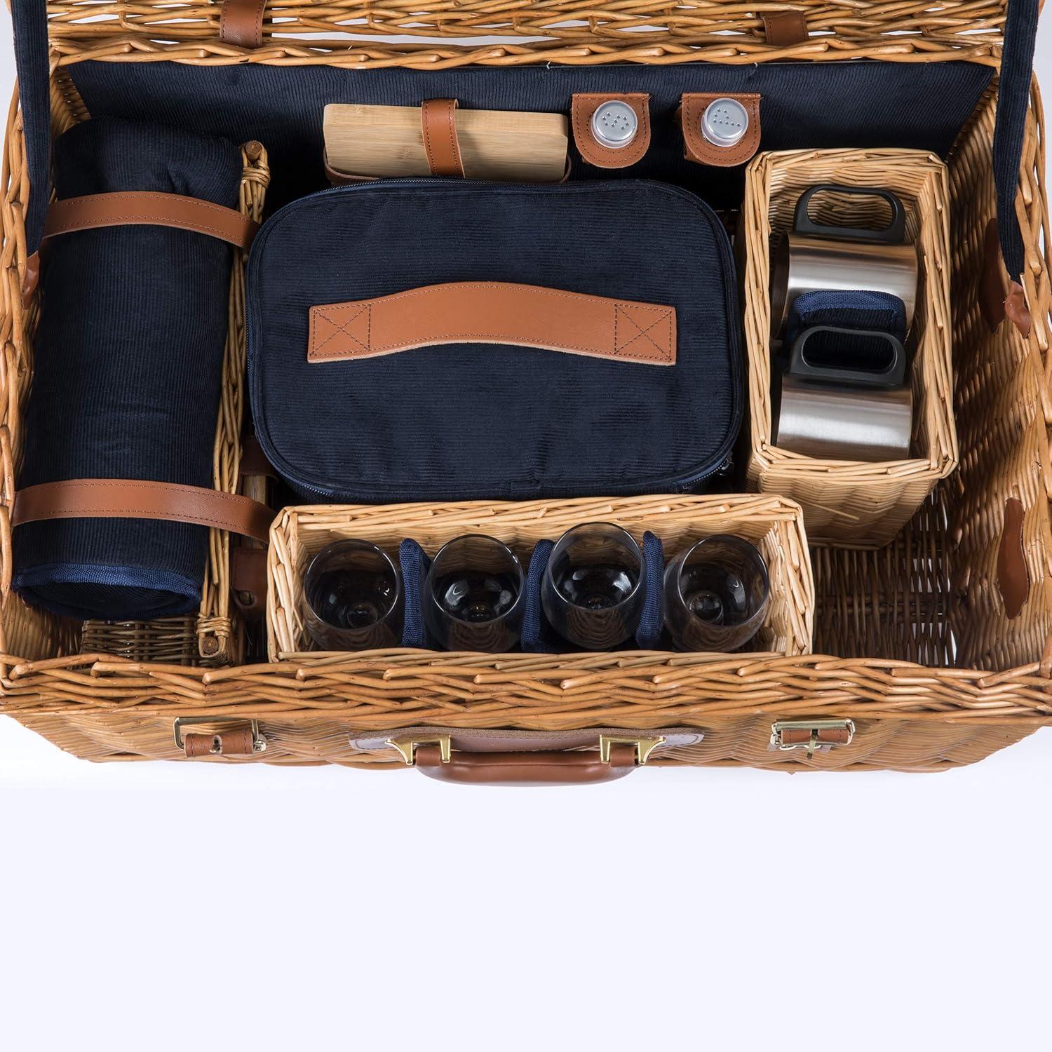 Picnic Time Windsor Luxury Large Wicker Picnic Basket with Picnic