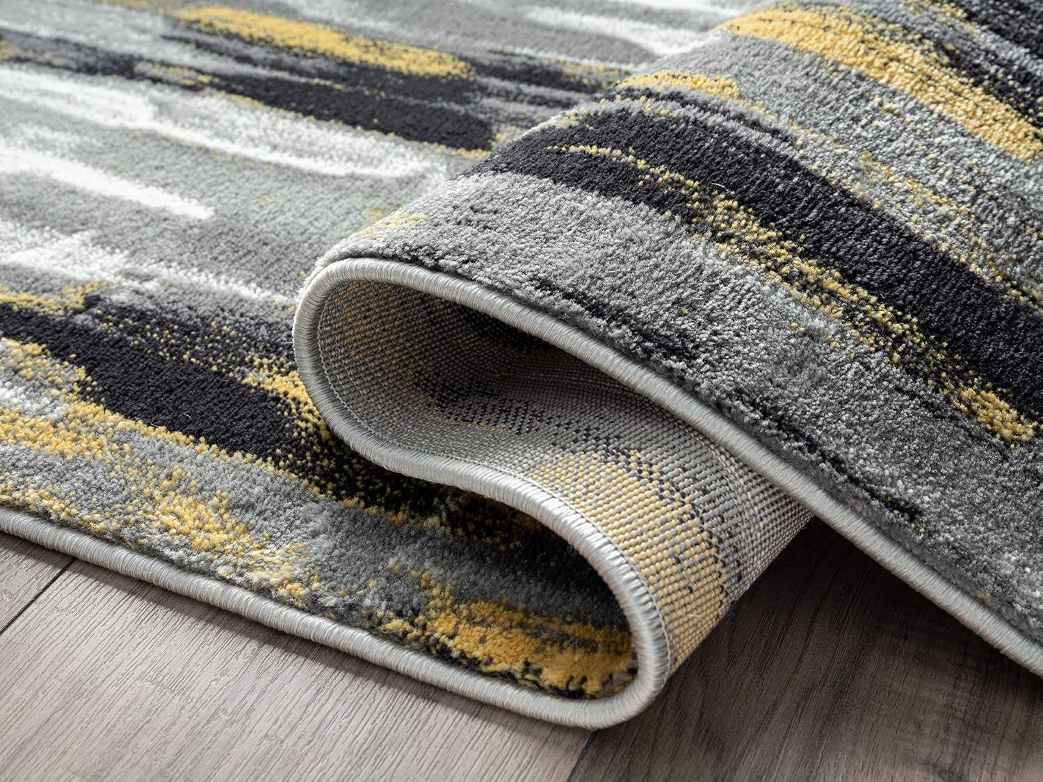 Abani Porto PRT140C Contemporary Grey and Yellow Abstract Area Rug 4' x 6'