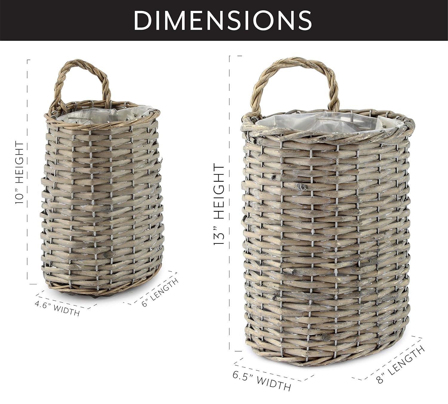 AuldHome Design Wall Hanging Baskets, Gray, 2pc Set; Small/Medium Wicker Rustic Farmhouse Door