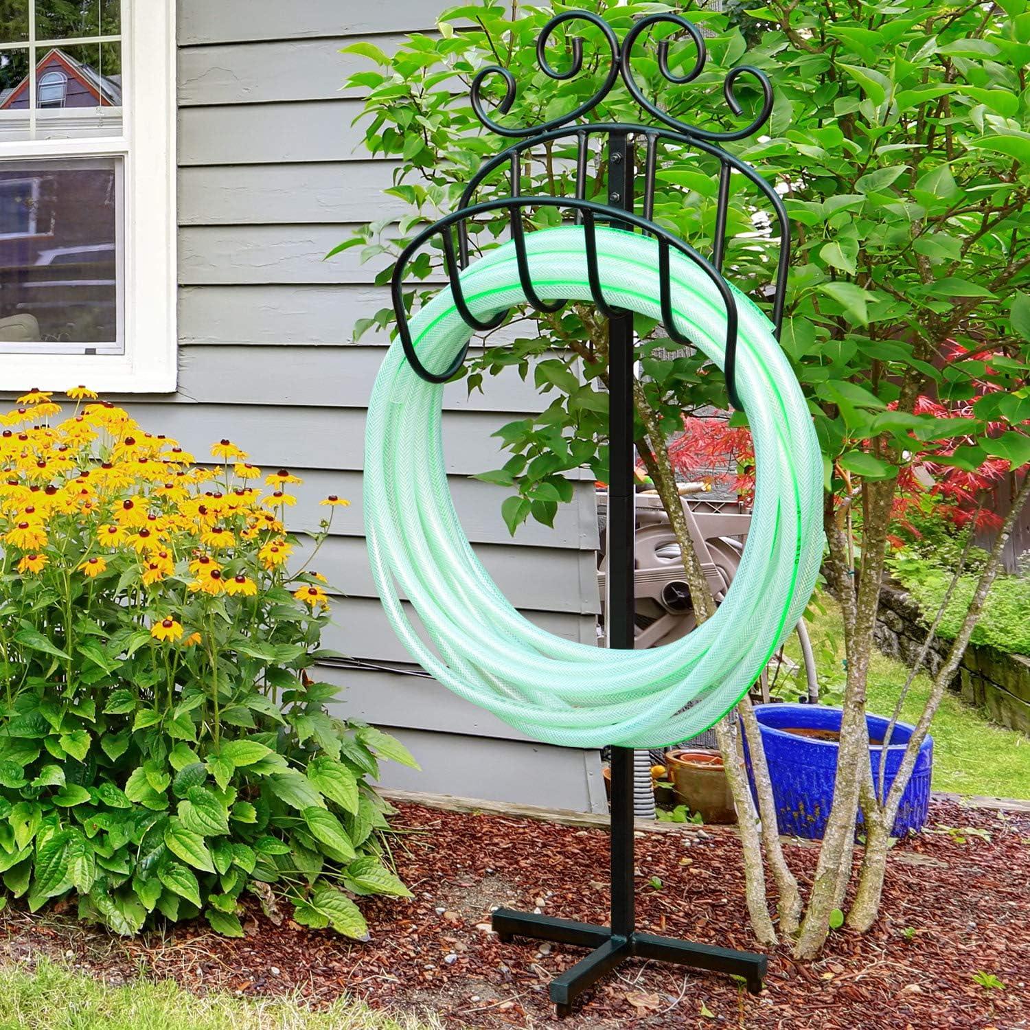 Black Wrought Iron Freestanding Decorative Hose Holder