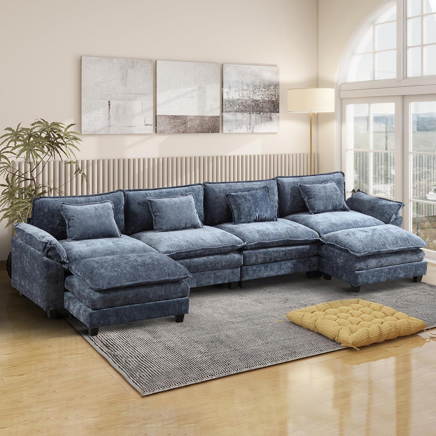 Carbaugh 154" Oversized U Shaped Sectional Sofa, Comfy Cloud Couch Deep Sectional Sofa with Ottomans for Living Room