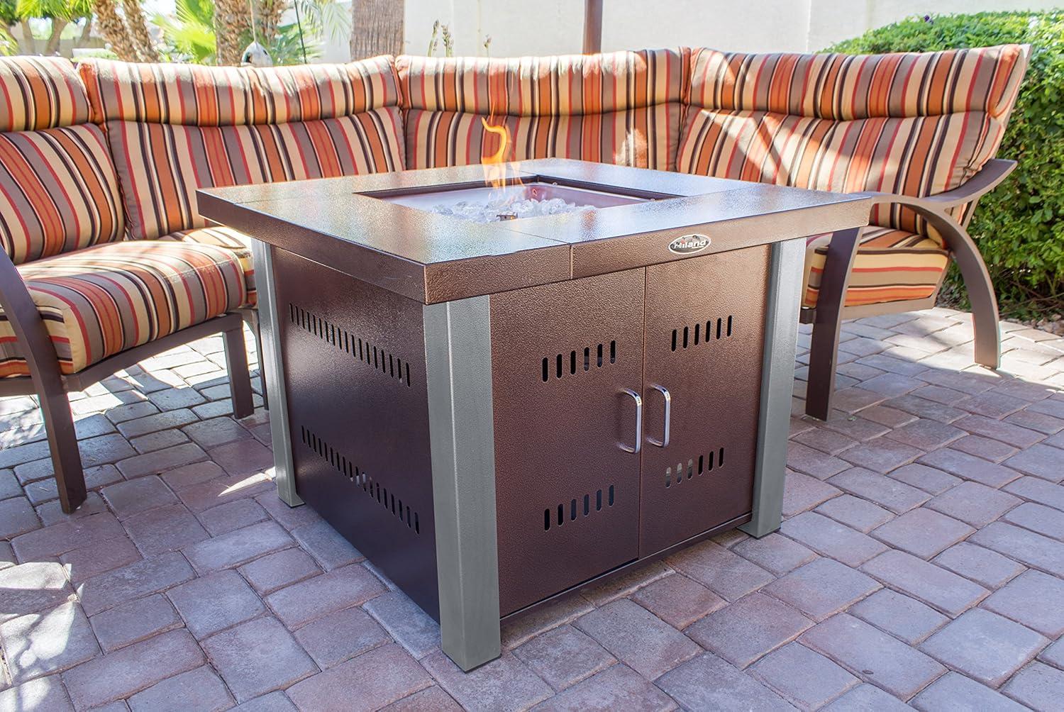 Outdoor Fire Pit in Hammered Bronze & Stainless Steel - AZ Patio Heaters: CSA Approved, 40,000 BTU, Includes Cover