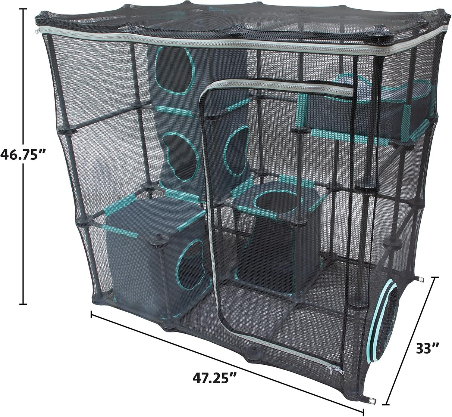 Black Mesh Outdoor Cat Playhouse with Tunnel Door