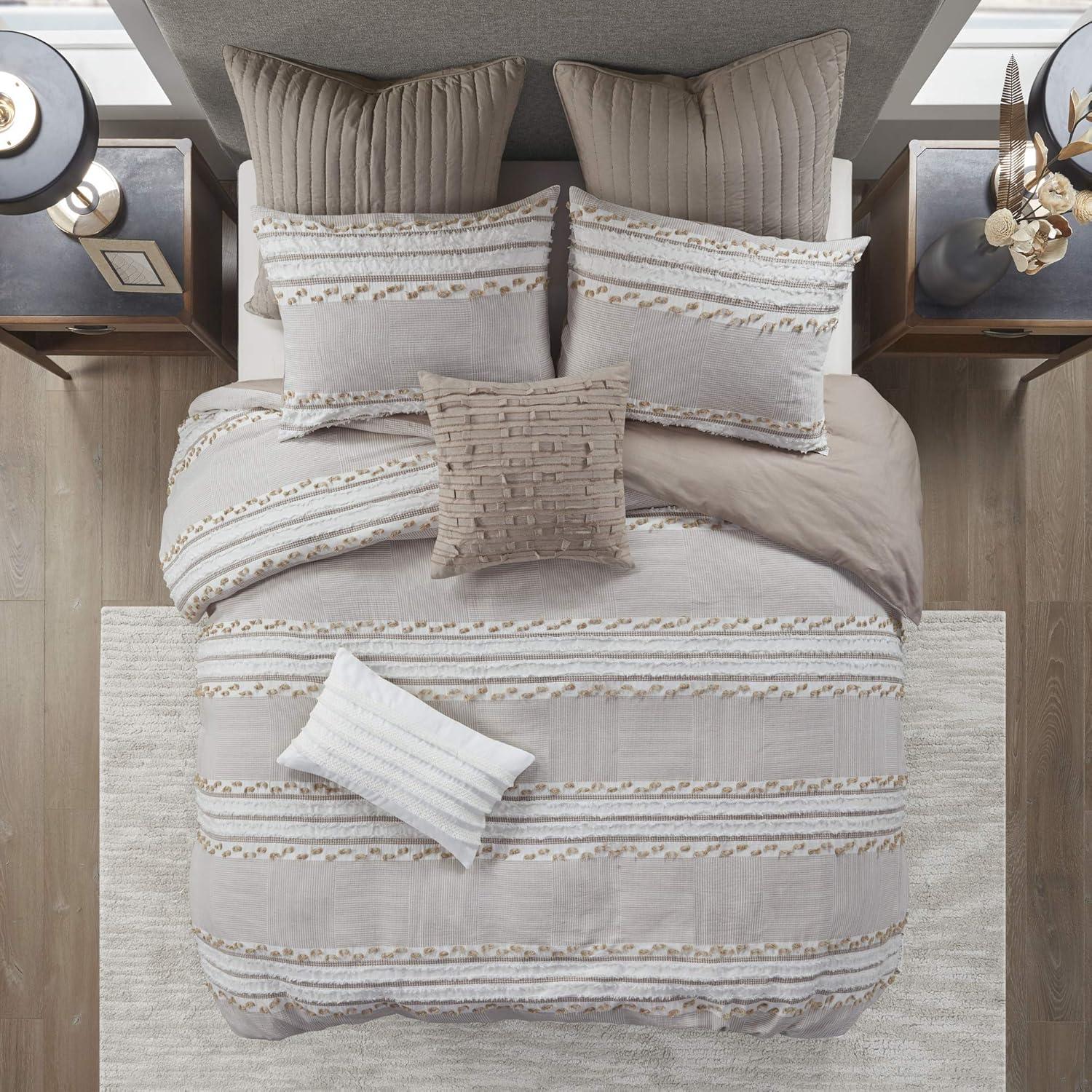 Taupe Jacquard Cotton Square Throw Pillow with Zipper Closure