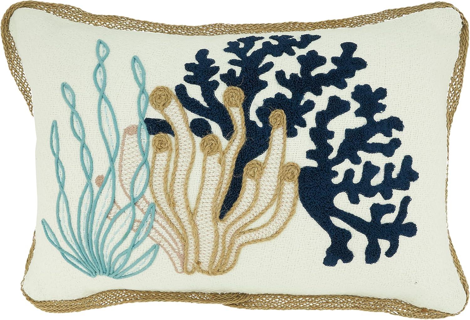 Blue Embroidered Coral Cotton Decorative Pillow Cover