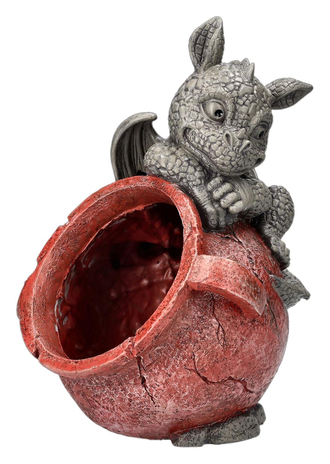 Playful Garden Dragon Planter Garden Display Decorative Accent Sculpture Stone Finish 10 Inch Tall