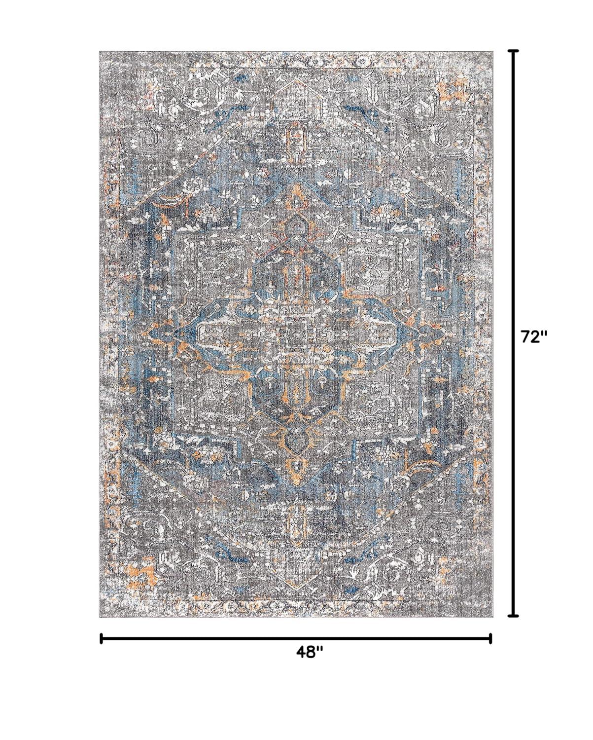 4'x6' Izmir Vintage Medallion Area Rug, Gray/Mustard/Turquoise - JONATHAN Y