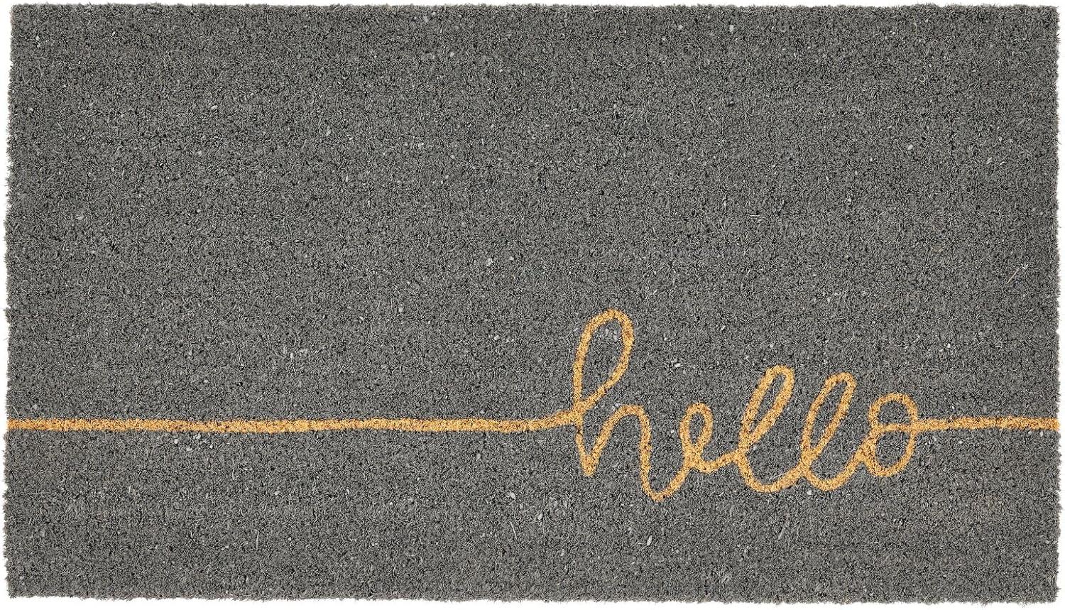mDesign Welcome Doormat with Natural Fibers Script Hello - Gray/Natural