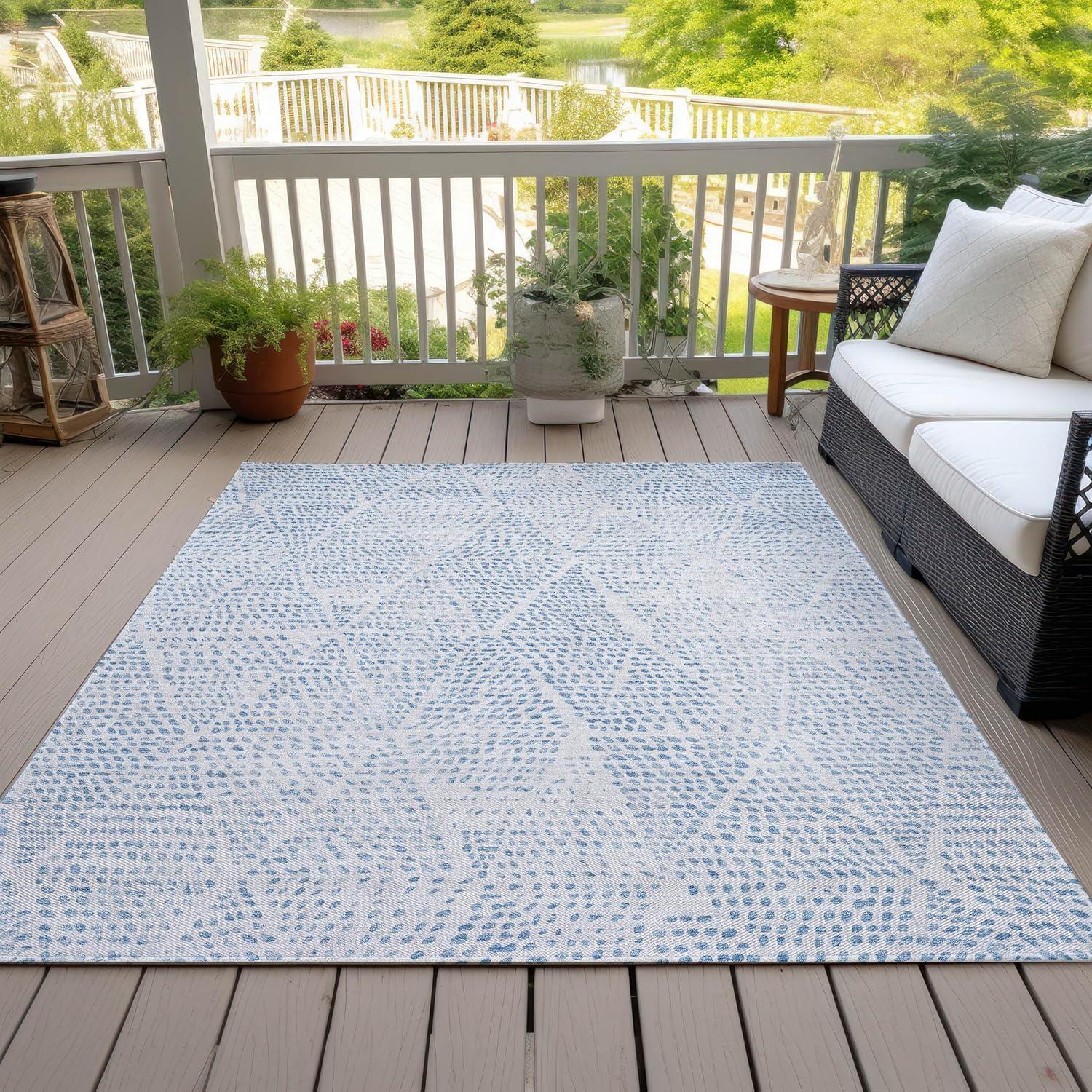 Addison Rugs Chantille Indoor/Outdoor Transitional Diamond Denim Washable Rectangle Rug, 8' x 10'
