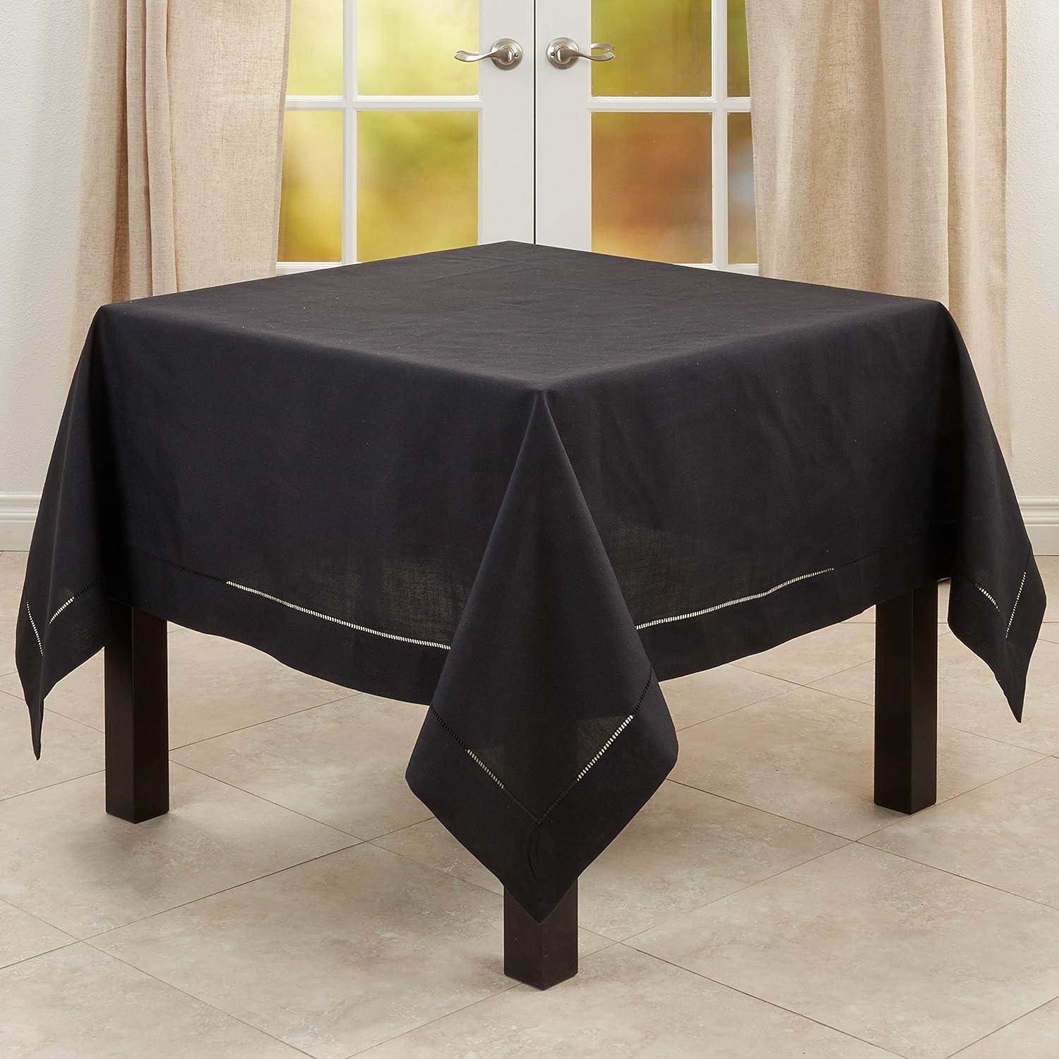 Classic Hemstitch Square Tablecloth in Timeless Black