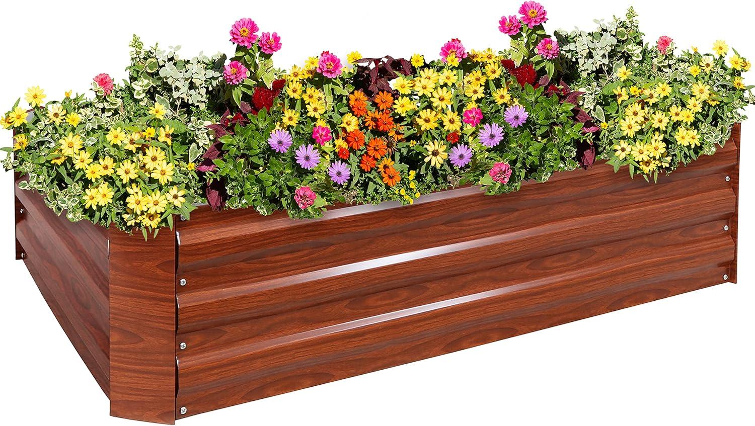 Sunnydaze Raised Hot Dip Galvanized Steel Garden Bed for Plants, Vegetables, and Flowers - 47" L x 11.75" H - Woodgrain