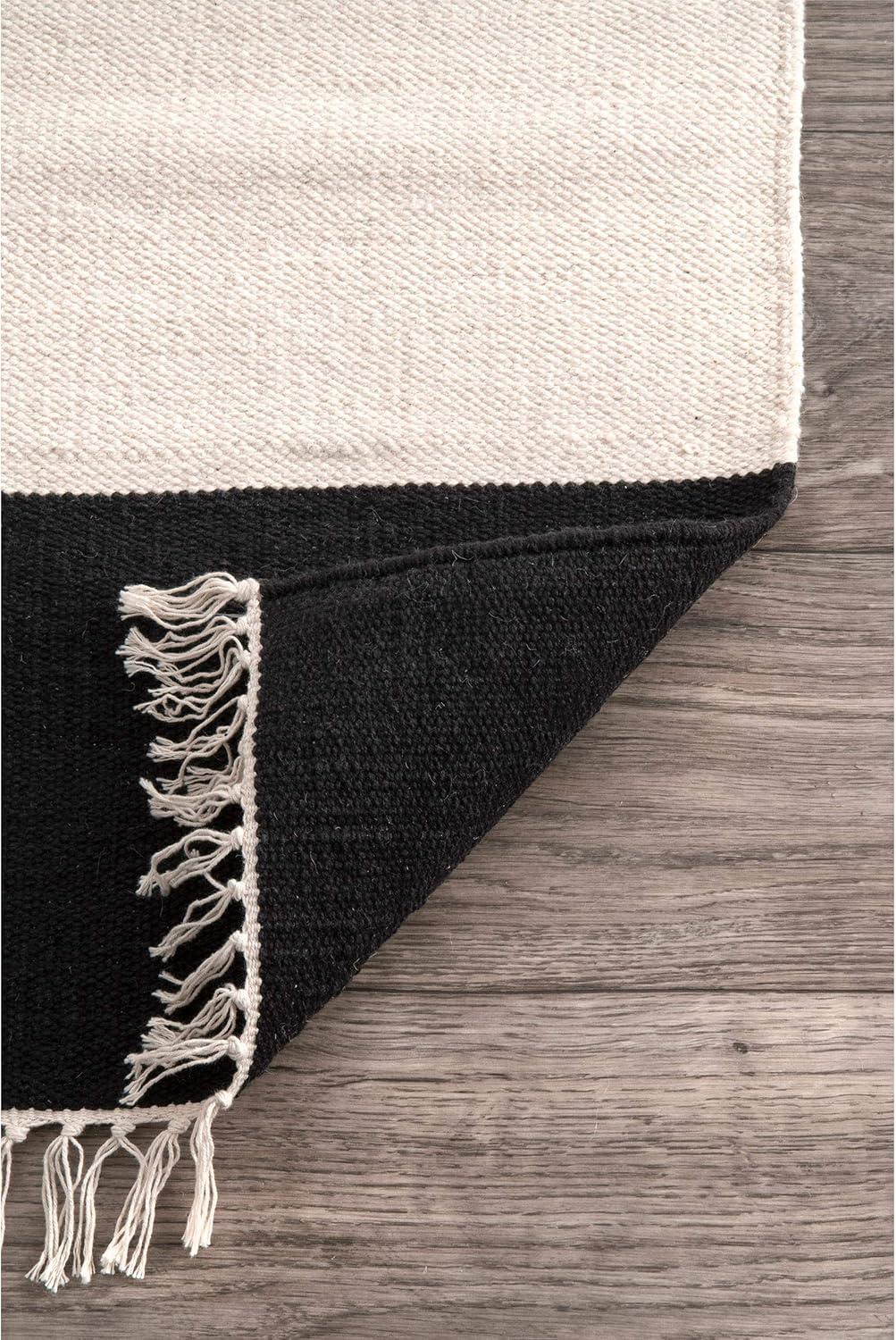 Ashlee Black Stripe Cotton Flatweave 7'6" x 9'6" Area Rug