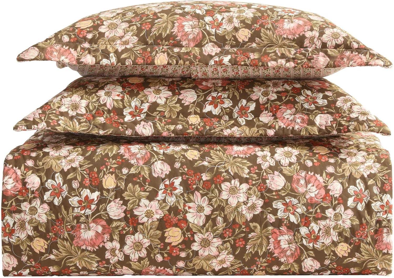 Laura Ashley Marta Cotton Reversible Brown Quilt Set