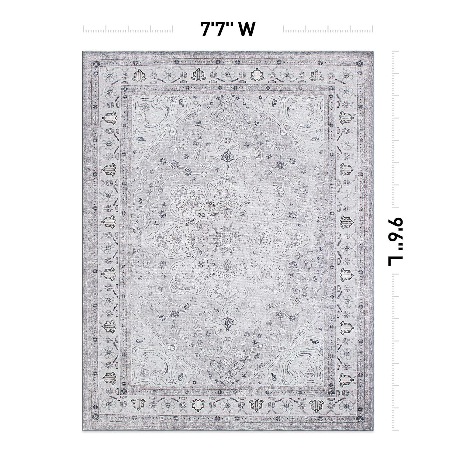 World Rug Gallery Transitional Medallion Machine Washable 7'7"x9'6" Gray Area Rug:  Stain-Resistant,  Flat Pile,  Indoor Use