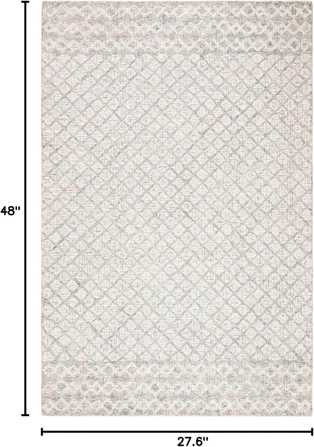 Ivory and Grey Hand-Tufted Wool Abstract Area Rug - 27" x 5"