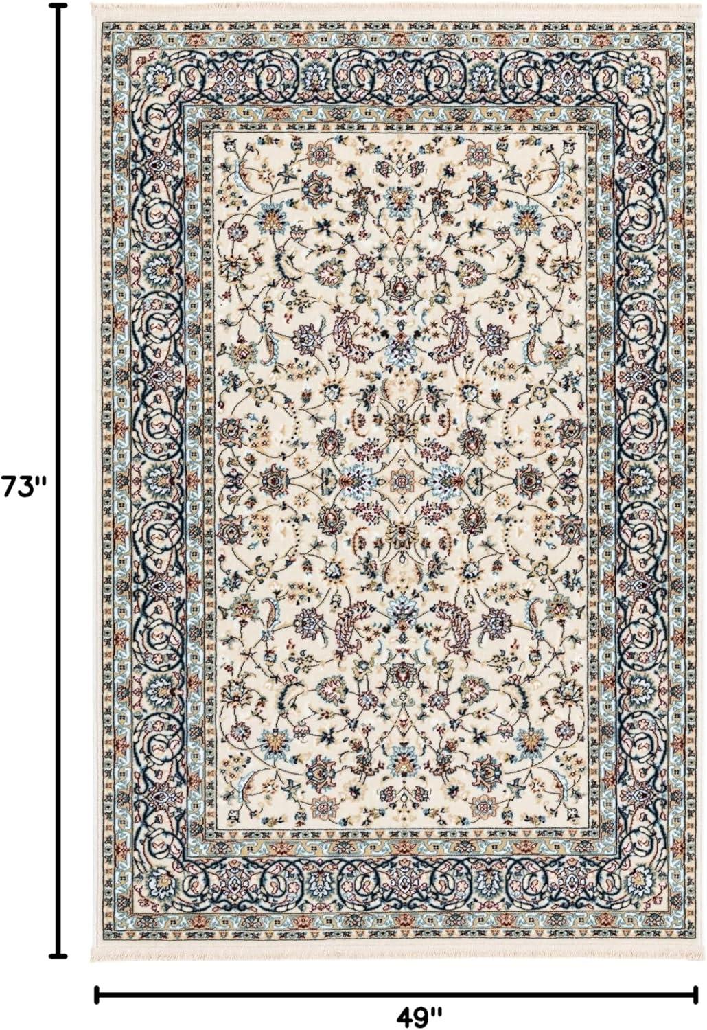 Ivory and Blue Persian Style Rectangular Area Rug 4' 1" x 6' 1"