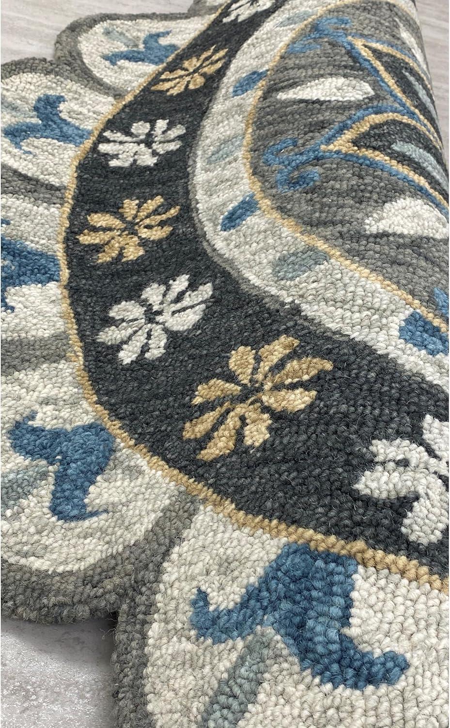 Ox Bay Dreaming Gray 4 ft. 10 in. Round Floral Medallion Scalloped Area Rug