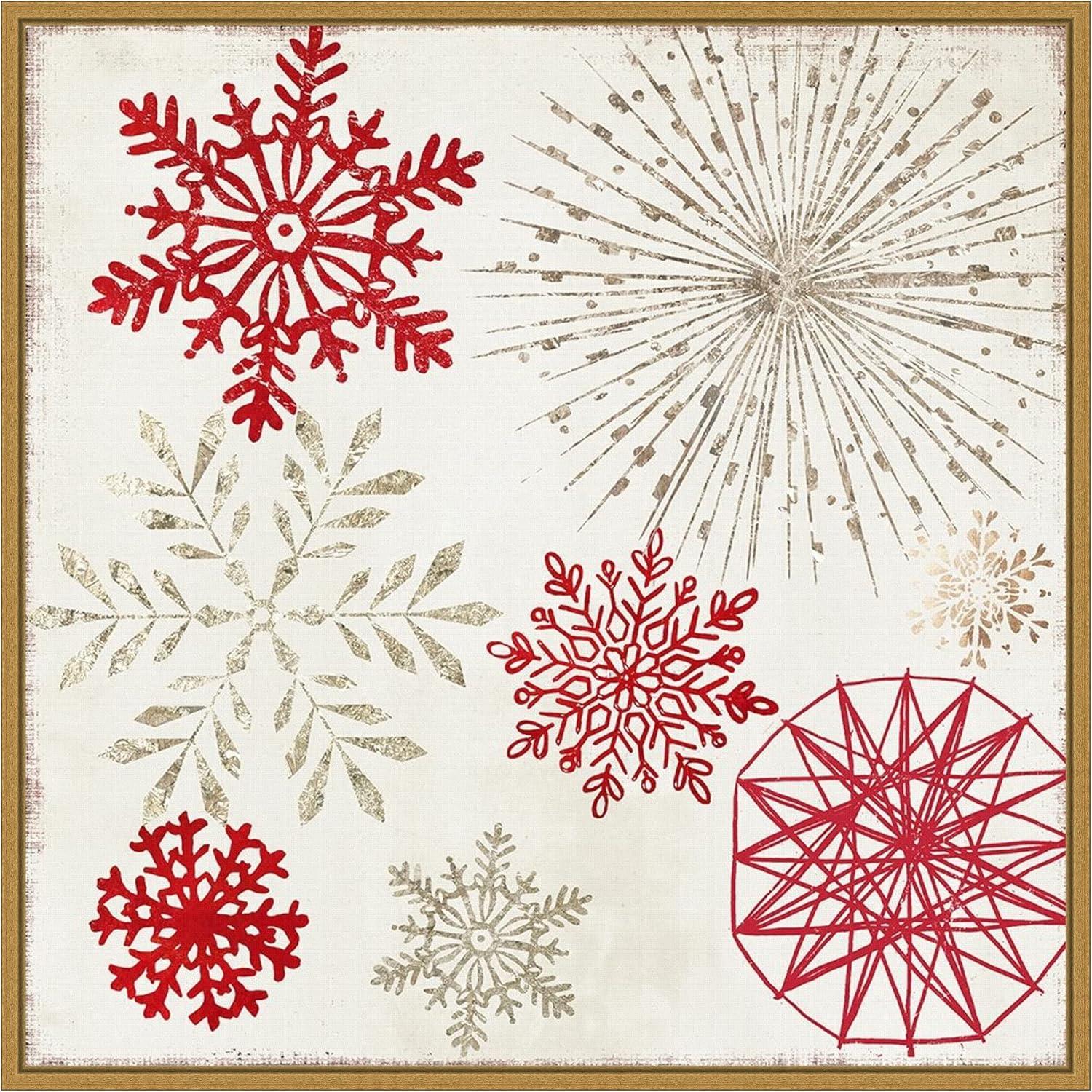 22" x 22" Red and Gold Christmas Snowflakes Canvas Print