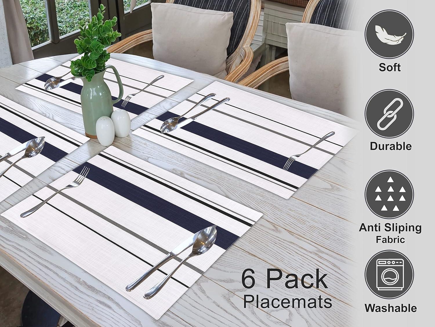 Dining Table Rectangle Placemats 100% Cotton Multi Pattern 13x19 Inches (Set of 6)