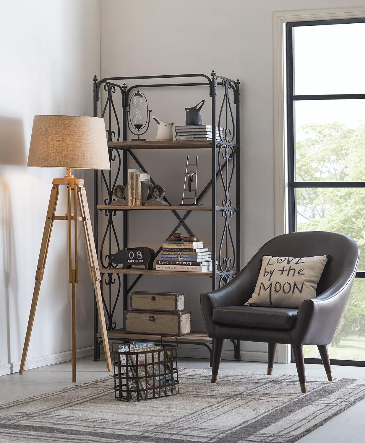 Mariner Adjustable Wood Tripod Floor Lamp with Burlap Shade