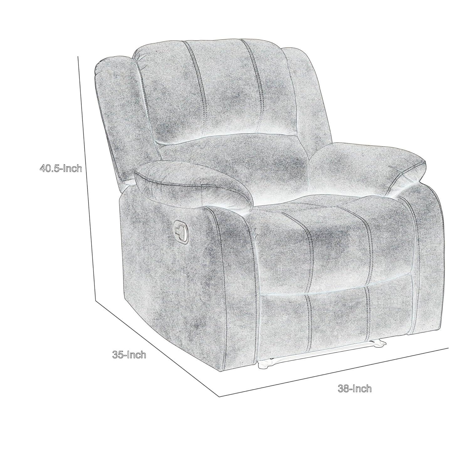 Benjara BM314756 38 in. Chris Manual Glider Recliner Chair, Solid Wood - Light Gray Chenille