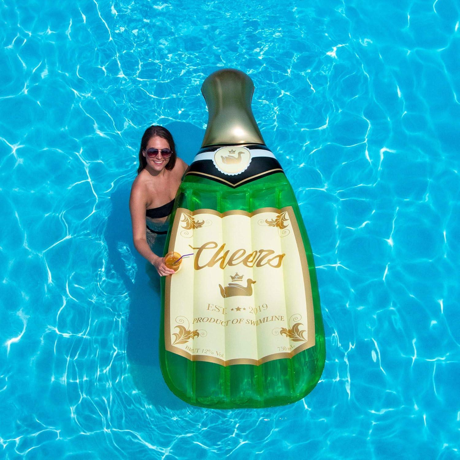 Swimline 90661M Giant 86" Inflatable Cheers Bubbly Champagne Pool Float or Lake Raft Lounger for 1 Person, Green & Gold