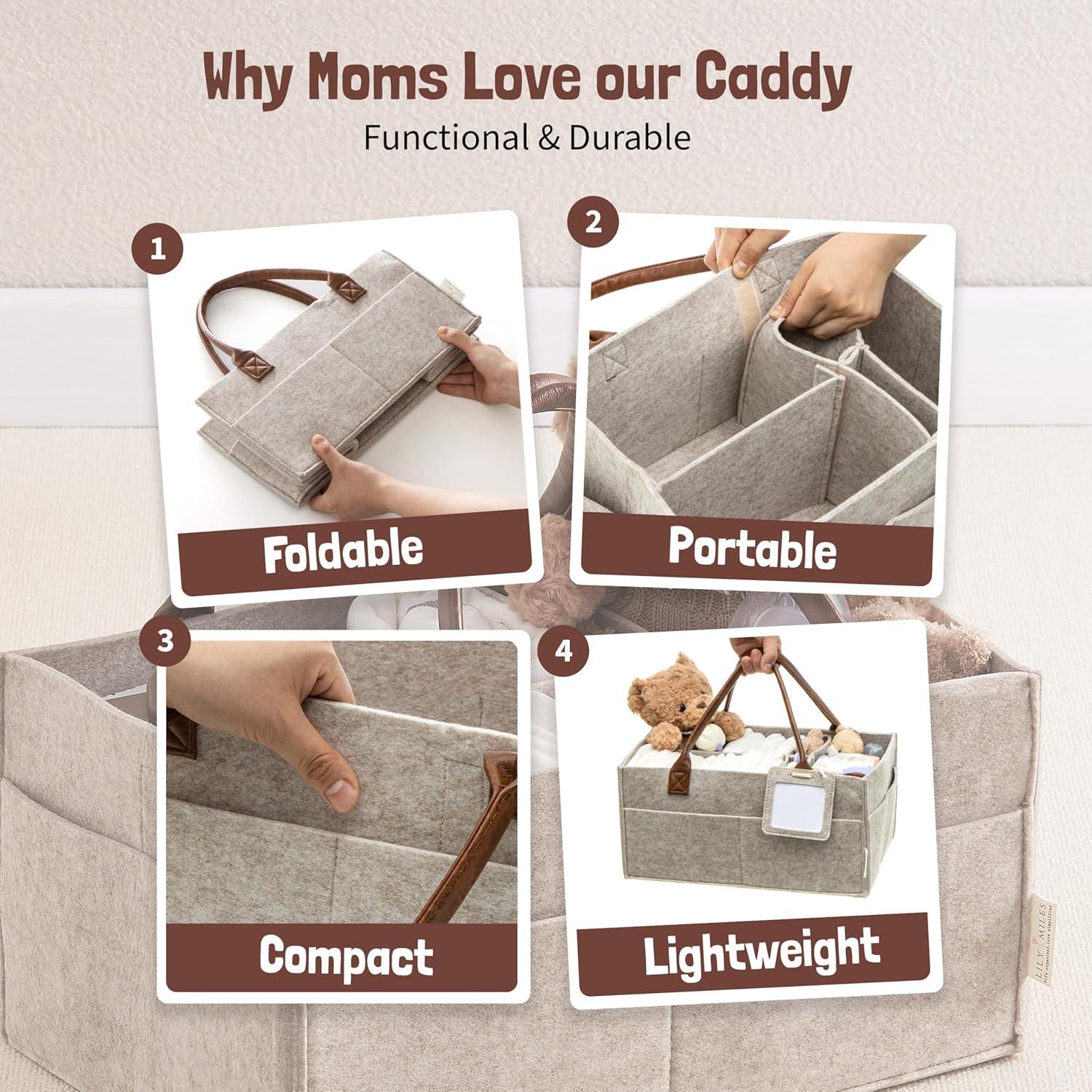 Lily Miles Baby Diaper Caddy Organizer - Nursery Storage Basket for Newborn Essentials - Shower Registry Gifts