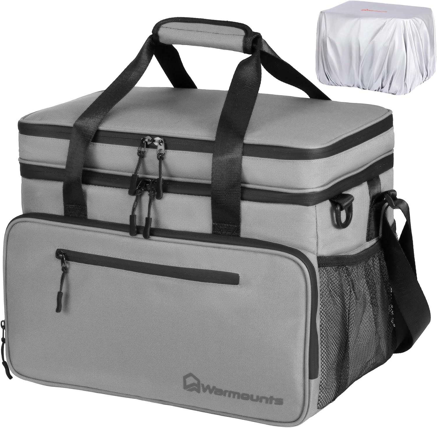 WARMOUNTS Soft Cooler Bag 48 Cans & Insulated Bag 2 in 1, w/ Insulating Cover, Upgraded Leakproof Camping Cooler Bag 2 Compartment for Camping Hiking Picnic Beach