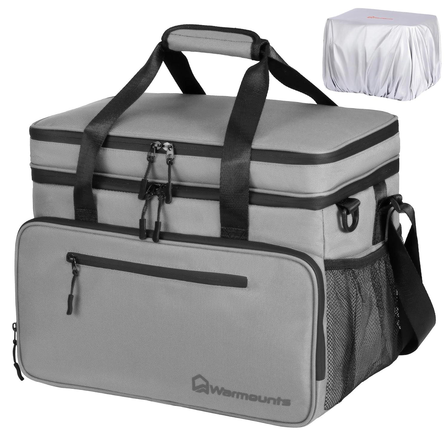 WARMOUNTS Soft Cooler Bag 48 Cans & Insulated Bag 2 in 1, w/ Insulating Cover, Upgraded Leakproof Camping Cooler Bag 2 Compartment for Camping Hiking Picnic Beach