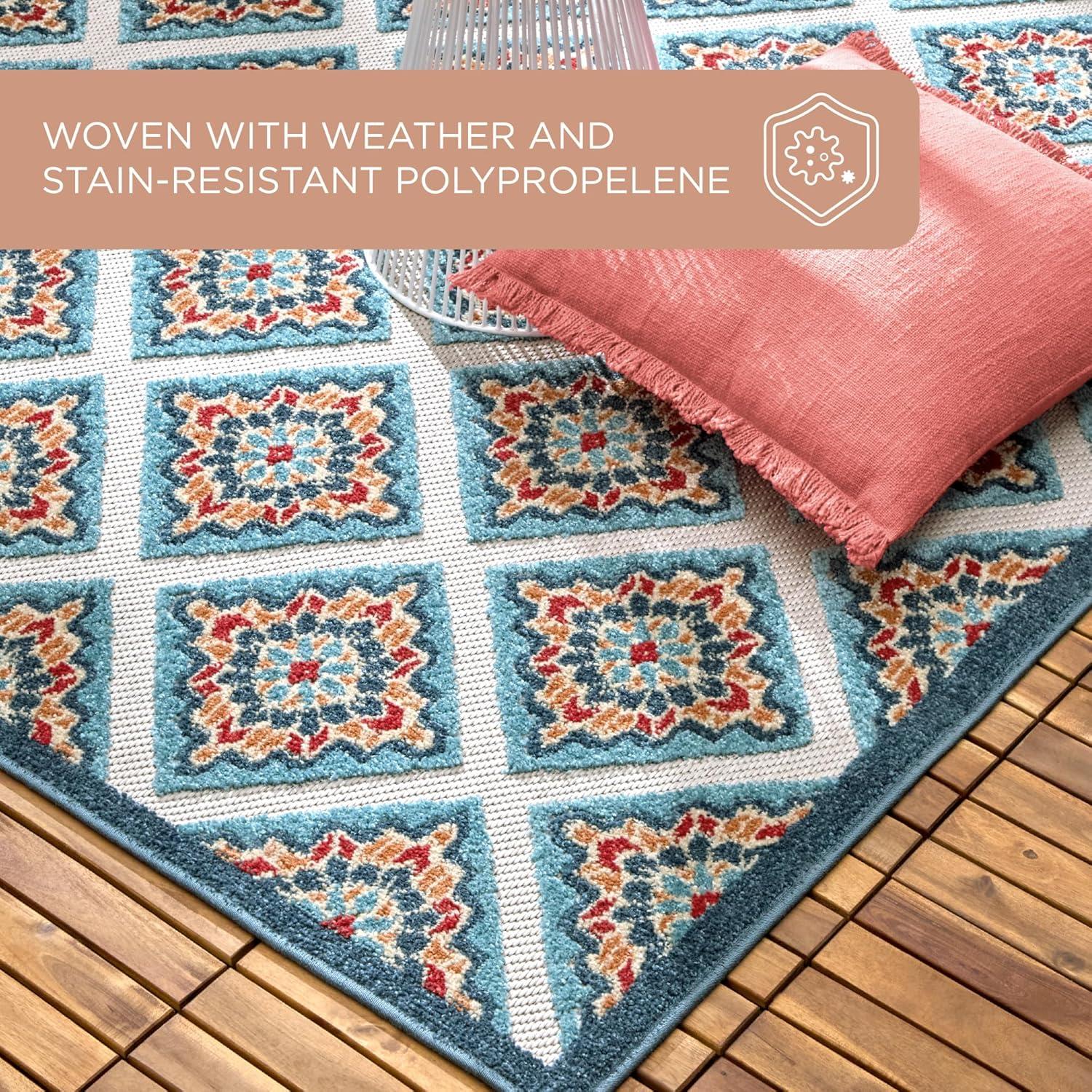 TOWN & COUNTRY EVERYDAY Brooks Retro Geo Outdoor Rug Red/Multi