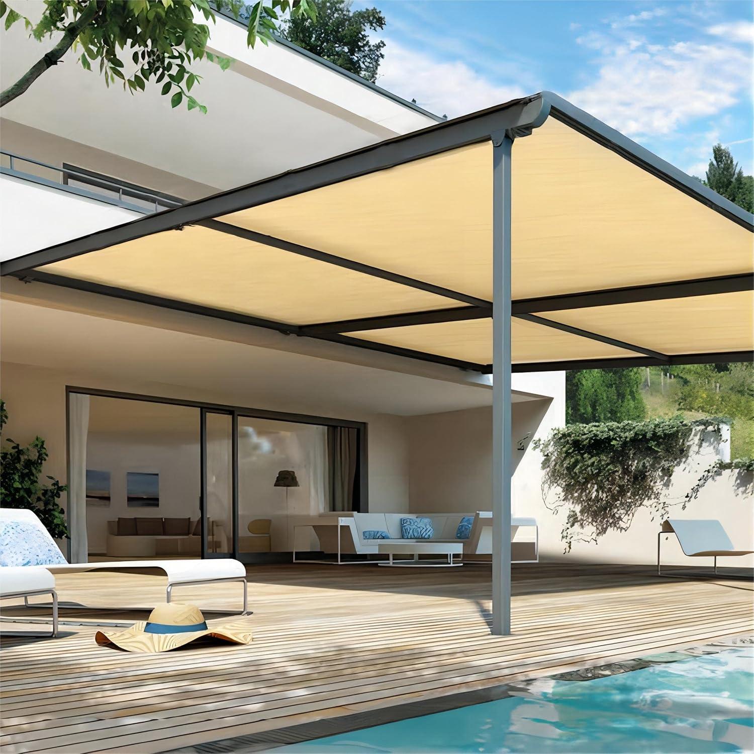 Shatex 90% Shade Fabric Sun Shade Cloth 12’ x 20’ Wheat Taped Edge with Grommets Sun-Block Mesh Shade for Pergola Cover Canopy,12 Bungee Balls