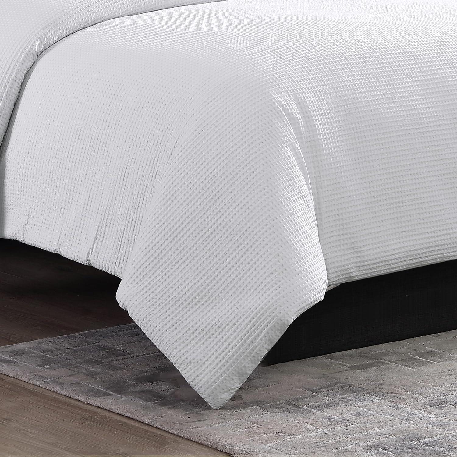 White Cotton Waffle Pique Queen Comforter Set