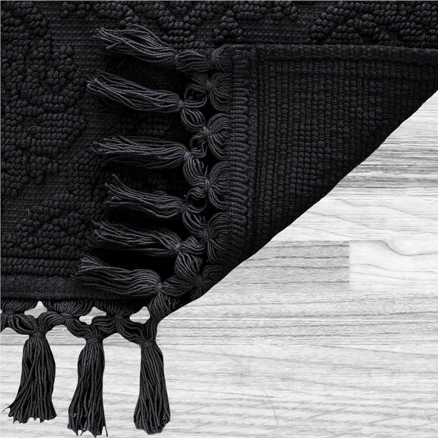 Jean Pierre Ricardo Cotton Fringe 2-Piece Bath Rug Set, Black