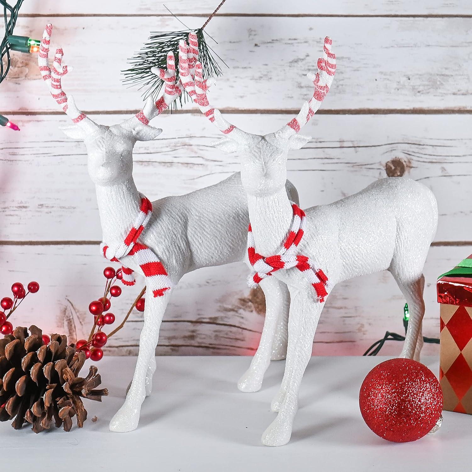 Ornativity Peppermint Glitter Christmas Reindeer Figurines - 2 Pack