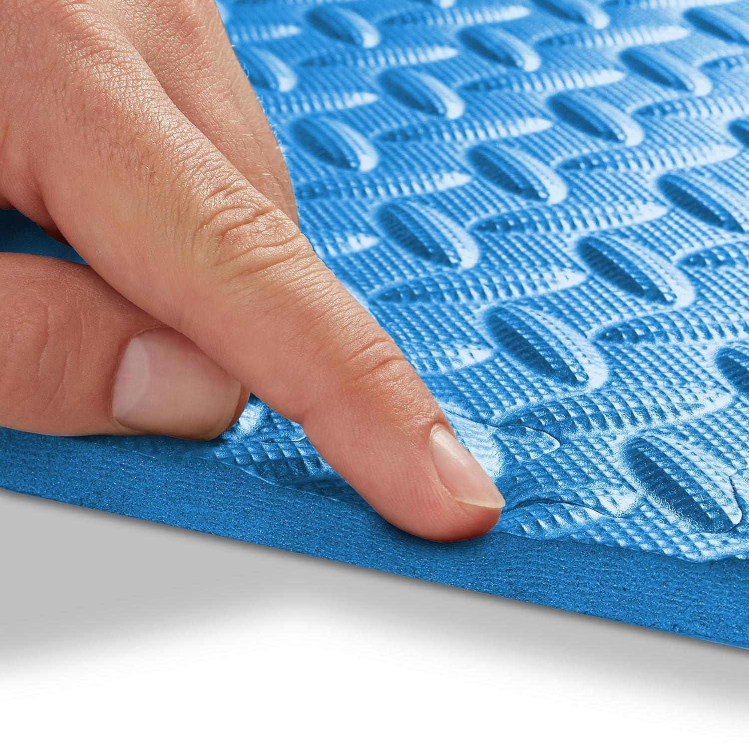 Philosophy Gym Pack of 12 Exercise Flooring Mats - 12 x 12 Inch Foam Rubber Interlocking Puzzle Floor Tiles - Blue