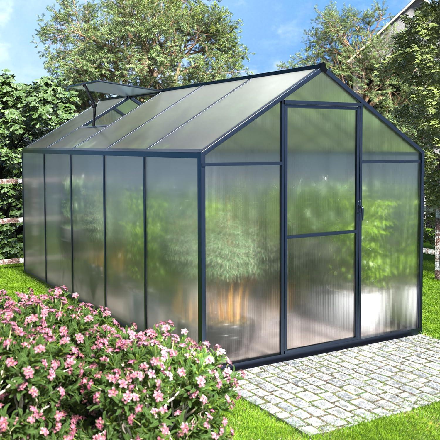 6' x 10' Gray Polycarbonate Aluminum Frame Greenhouse