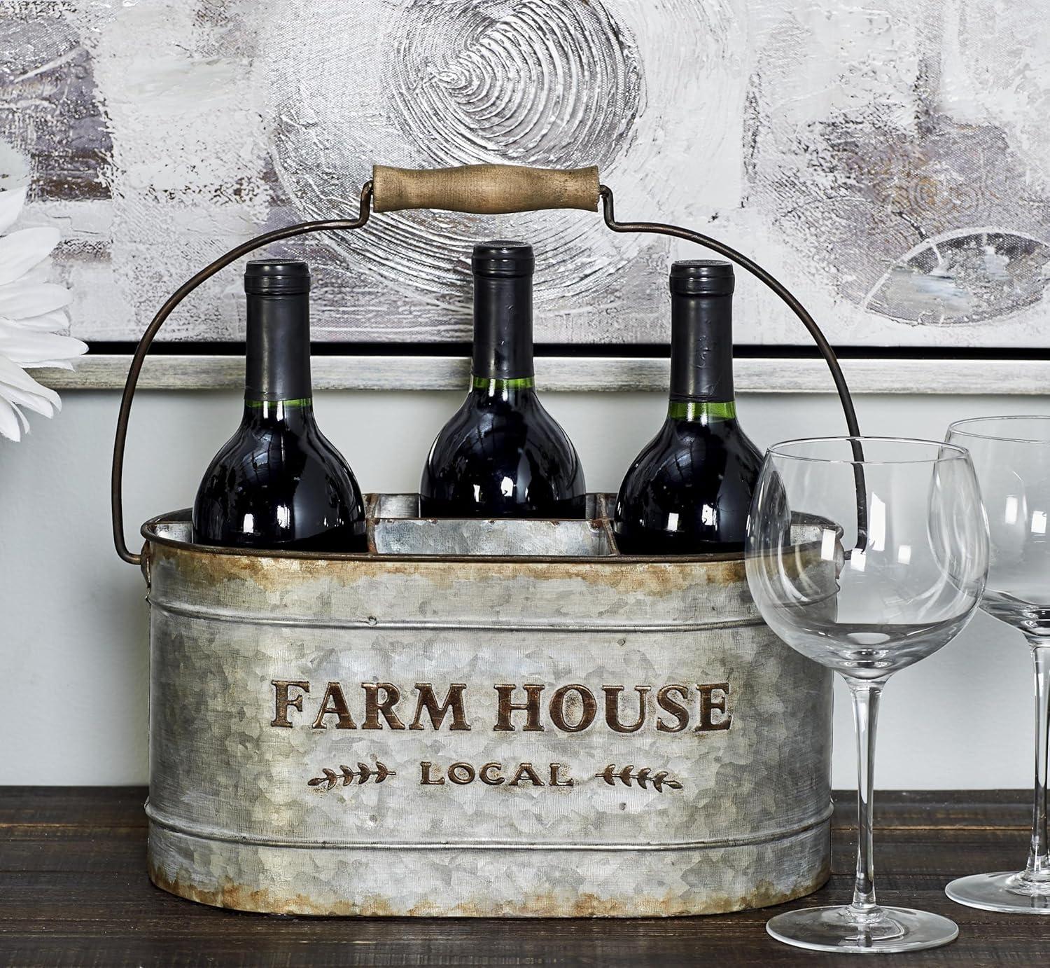 DecMode 13" x 7" Gray Metal Galvanized Farm House 6 Bottles Wine Holder, 1-Piece