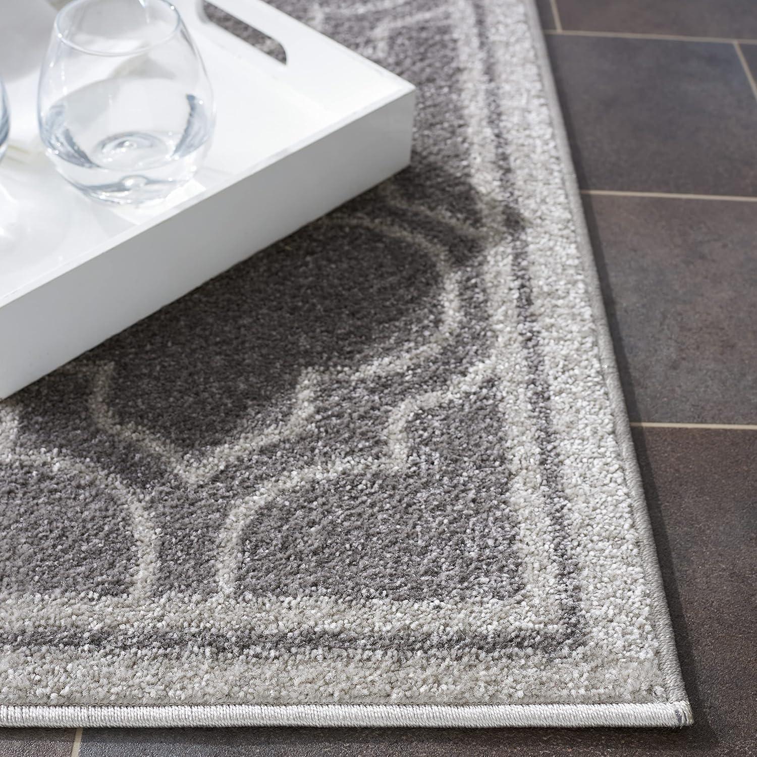 Grey and Light Grey Square Synthetic Area Rug