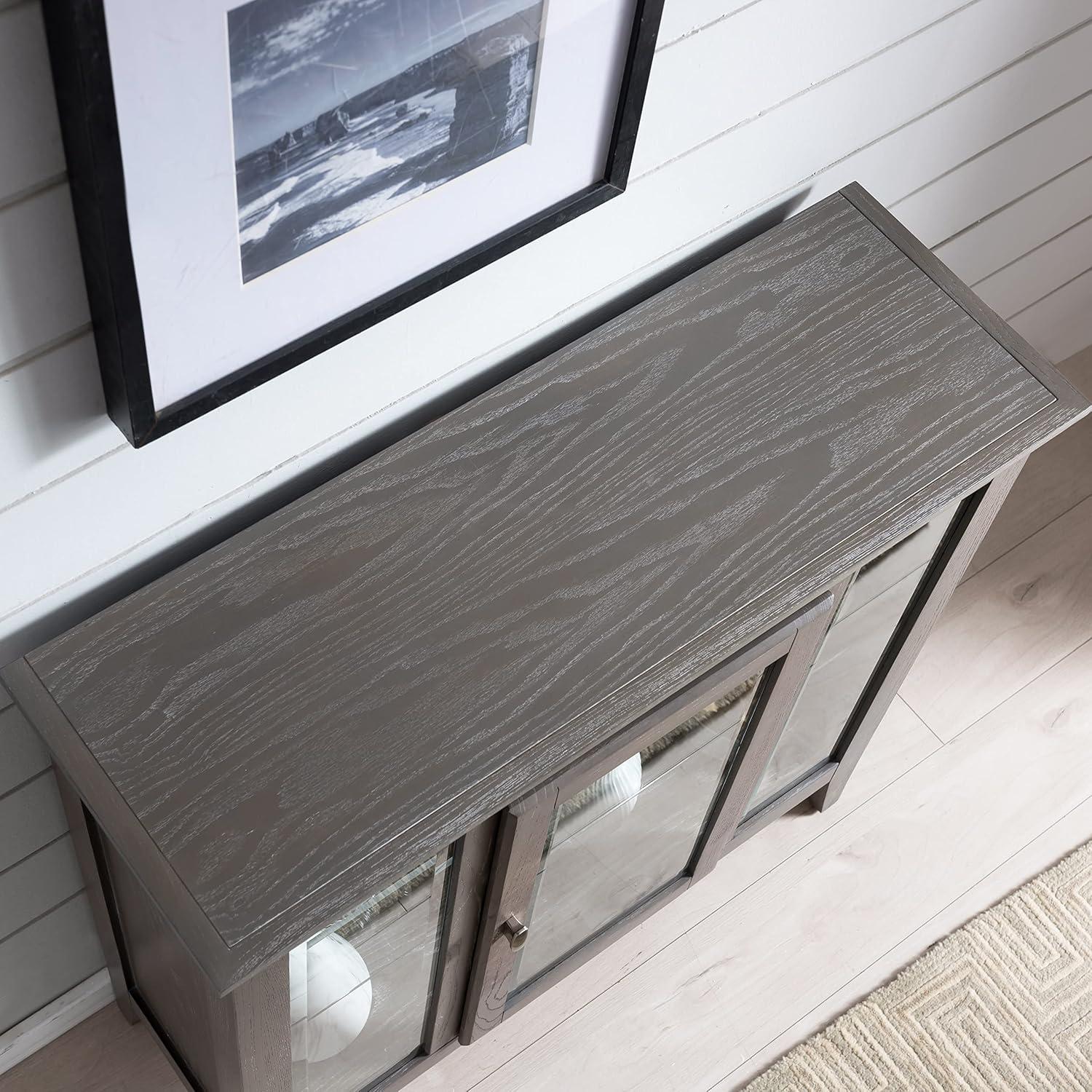 Weathered Gray Lighted Entryway Curio Cabinet with Beveled Glass