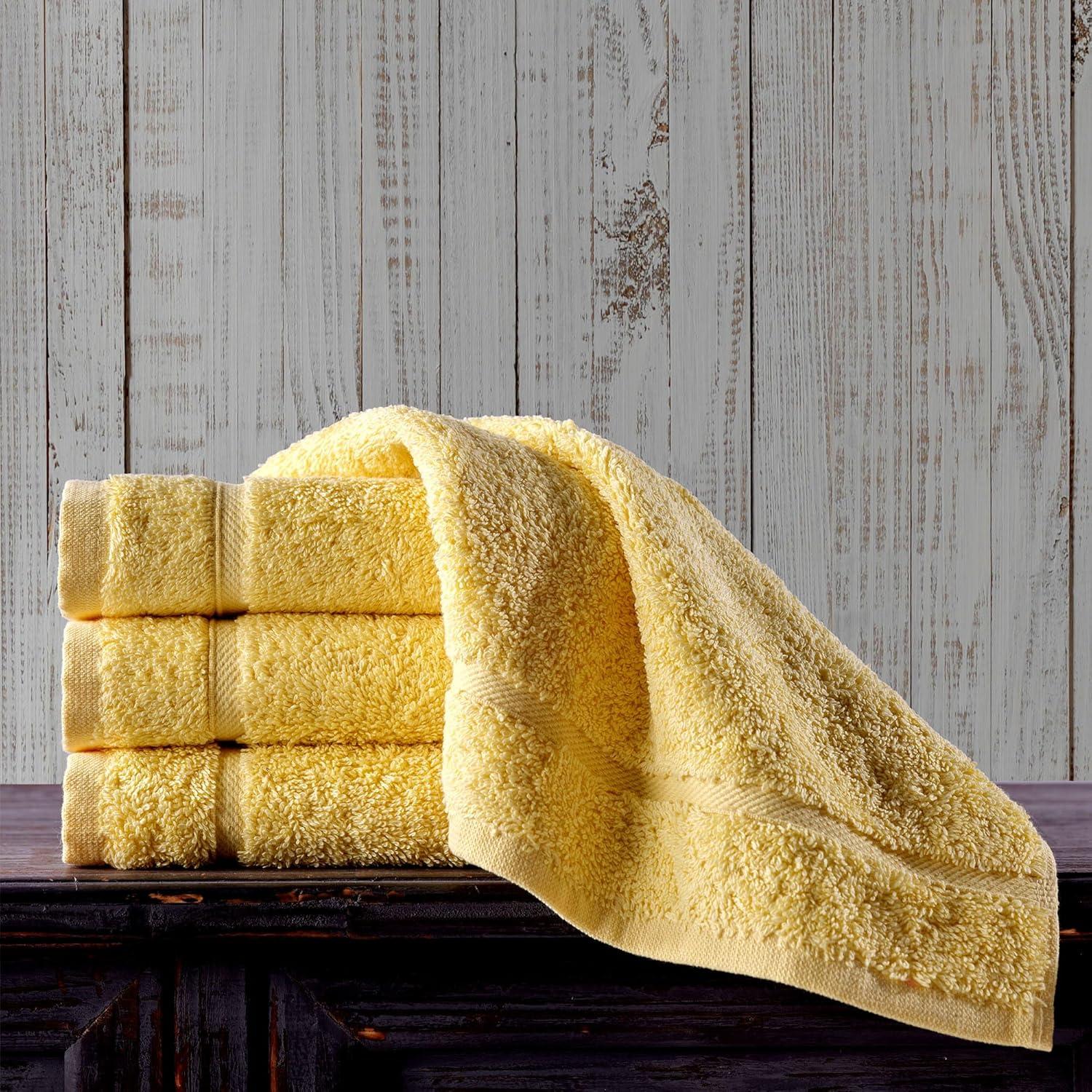 Hawmam Linen Yellow Face Washcloths, Set of 4, 13' x 13', Premium Luxury 100% Turkish Cotton, 600 GSM, Soft Hotel Quality Yellow Towels Bathroom Sets, Versatile For Kitchen, Hand, Cleaning