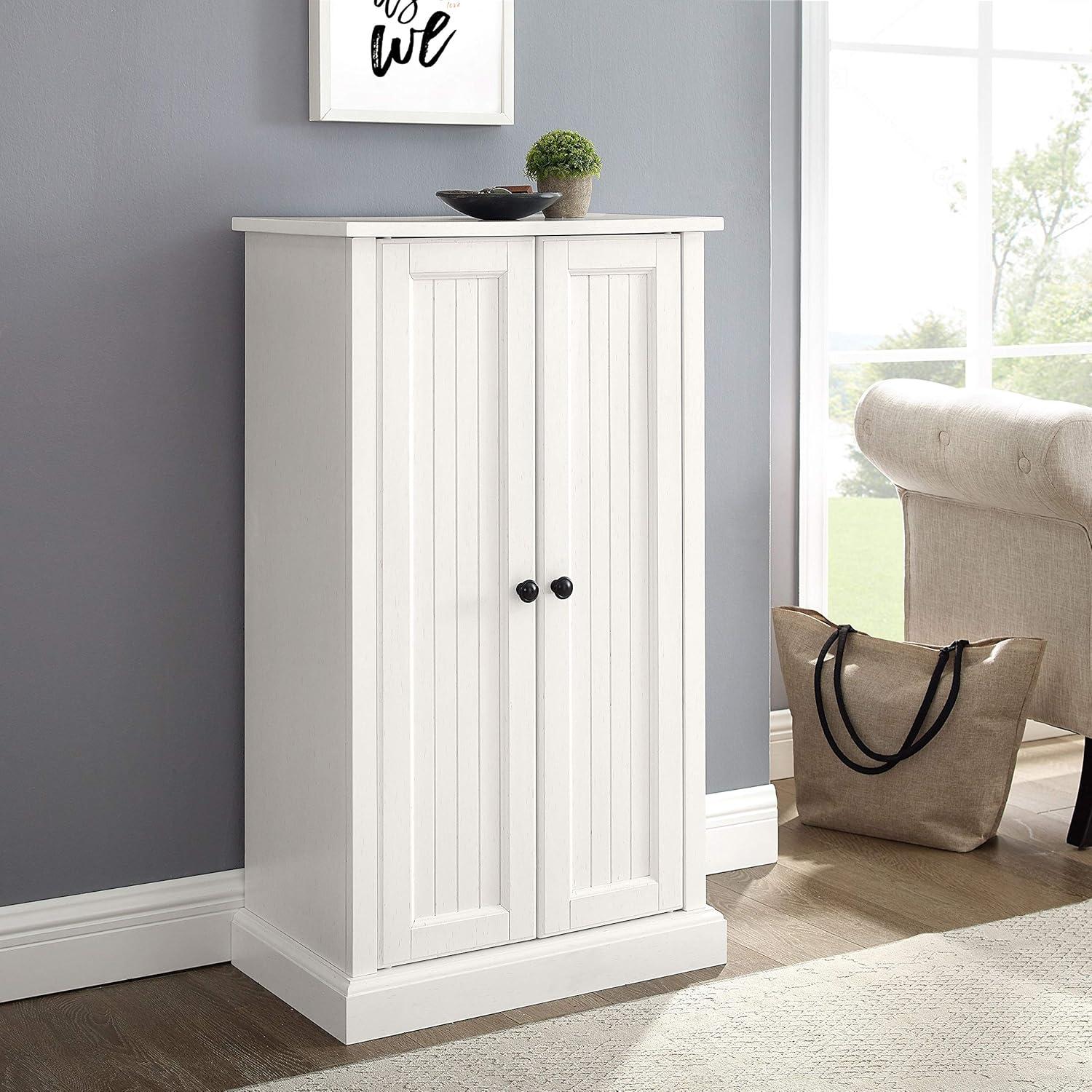 White Coastal Adjustable Shelving Accent Cabinet