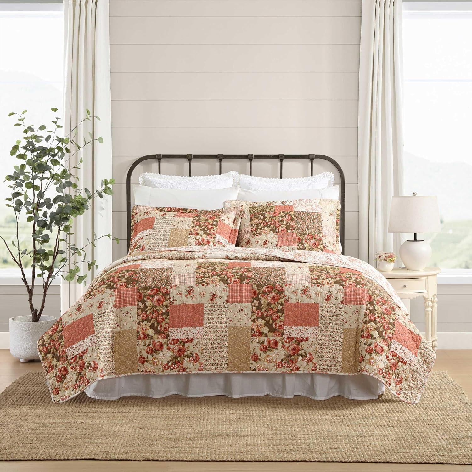 Laura Ashley Harrietta Patchwork Cotton Reversible Pink Quilt Set