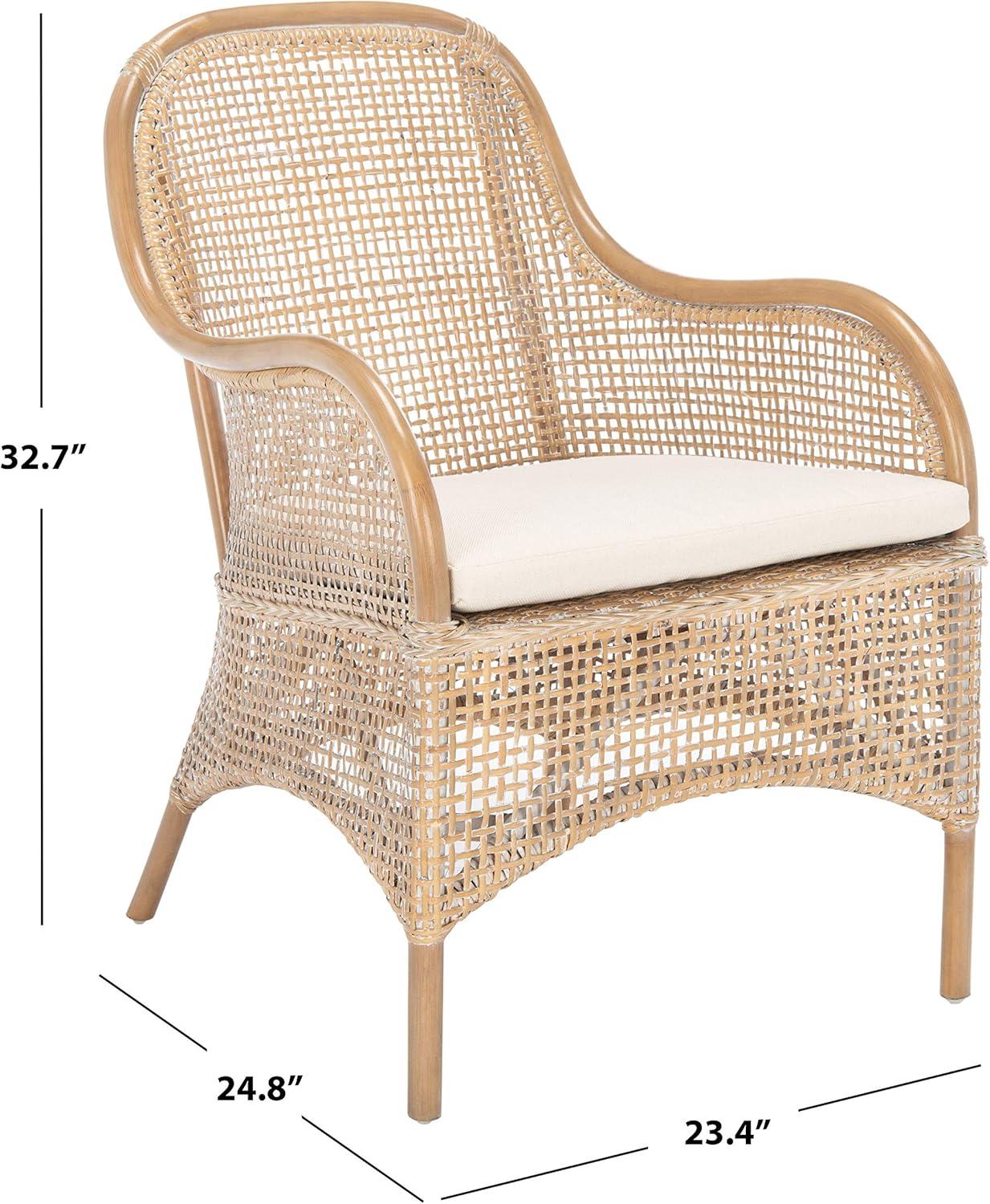 Charlie Rattan Accent Chair W/ Cushion - ACH6514 - White/Honey Brown Wash - Safavieh